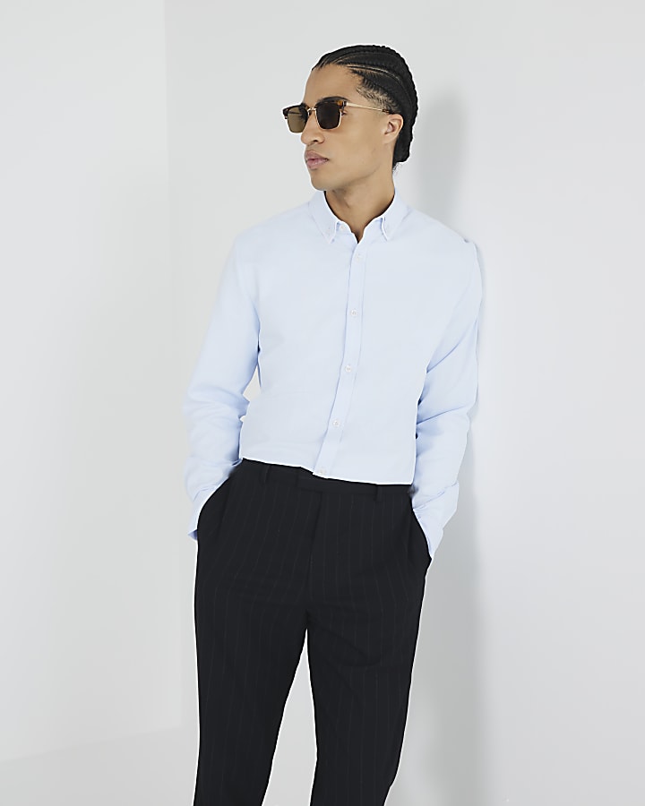 Blue Slim Fit Double Collar Shirt