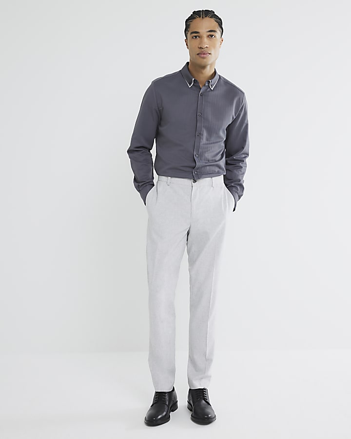 Grey Slim Fit Double Collar Shirt