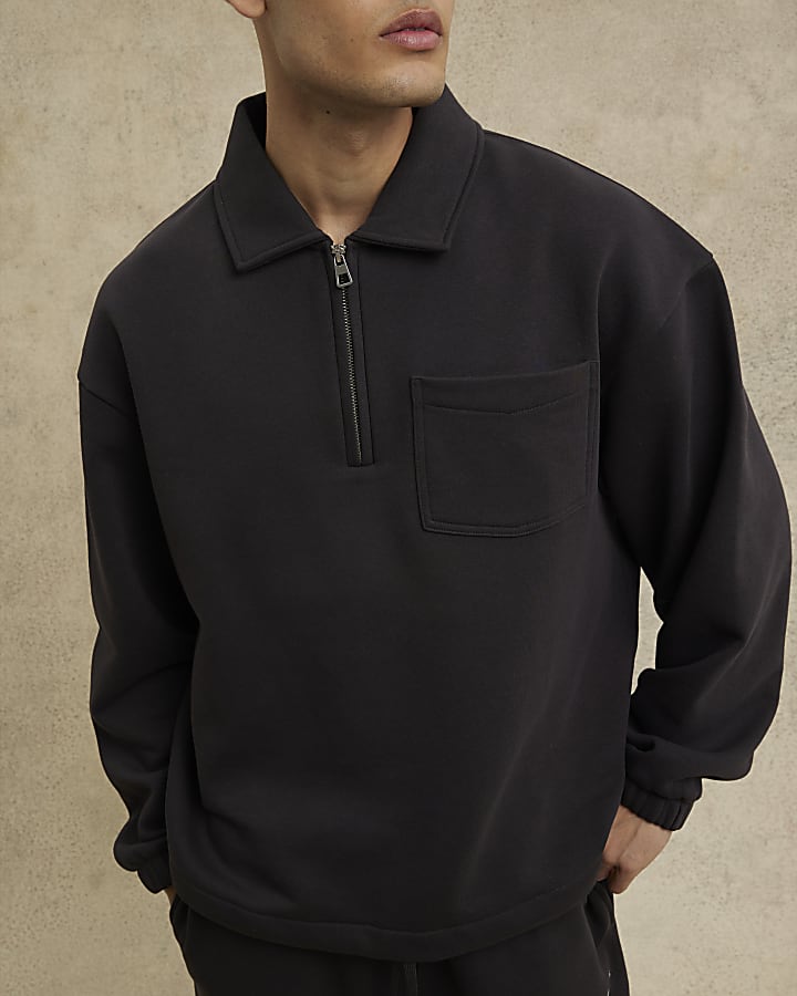 Brown Regular Fit Half Zip Sweatshirt