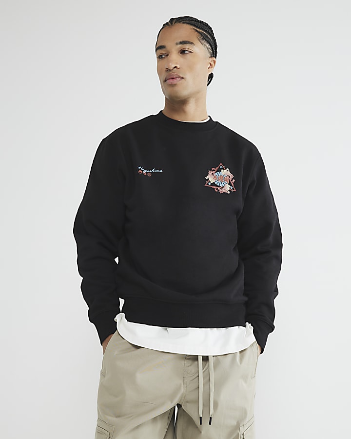 Black Regular Fit Japanese Sweatshirt