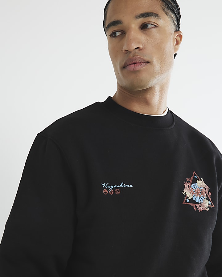 Black Regular Fit Japanese Sweatshirt