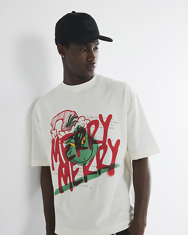 Beige Short Sleeve Christmas Grinch T-Shirt