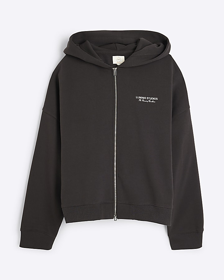 Brown Long Sleeve Zip Through Luminis Hoodie