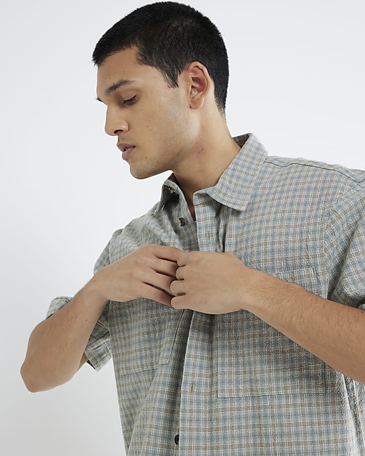 Blue Regular Fit Crepe Check Shirt