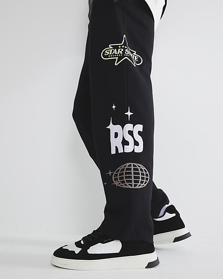 Black Regular Fit Printed Joggers