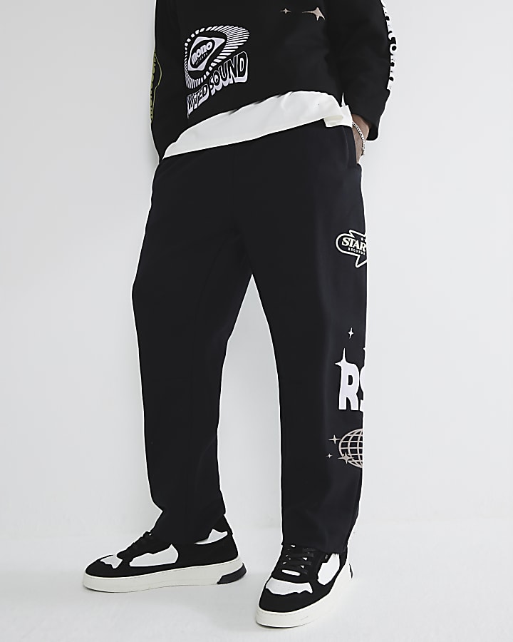 Black Regular Fit Printed Joggers