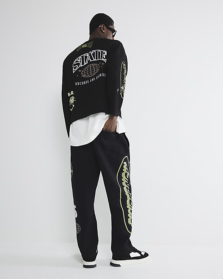 Black Regular Fit Printed Joggers