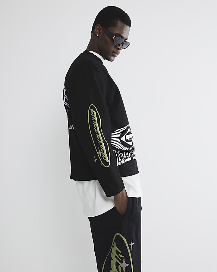 Black Regular Fit Printed Sweatshirt