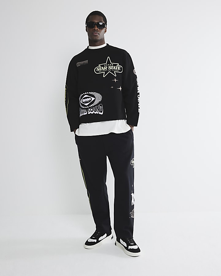 Black Regular Fit Printed Sweatshirt