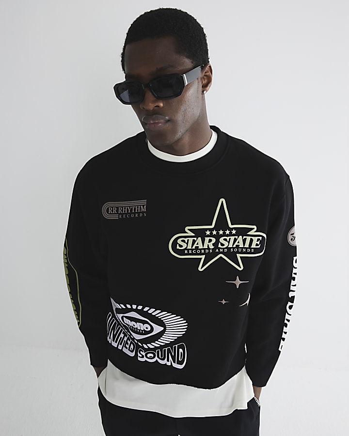 Black Regular Fit Printed Sweatshirt