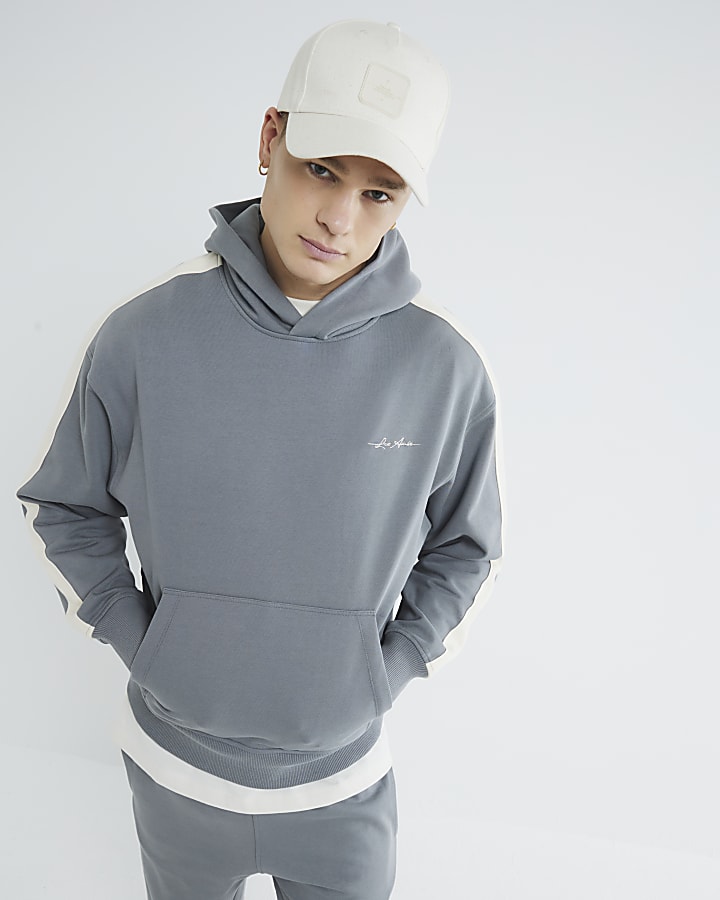 Grey Long Sleeve Taped Hoodie