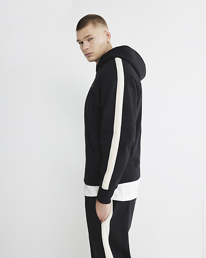 Black Long Sleeve Taped Hoodie