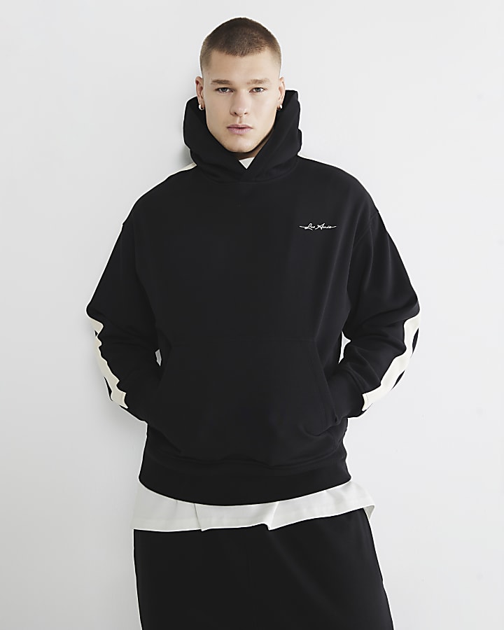 Black Long Sleeve Taped Hoodie