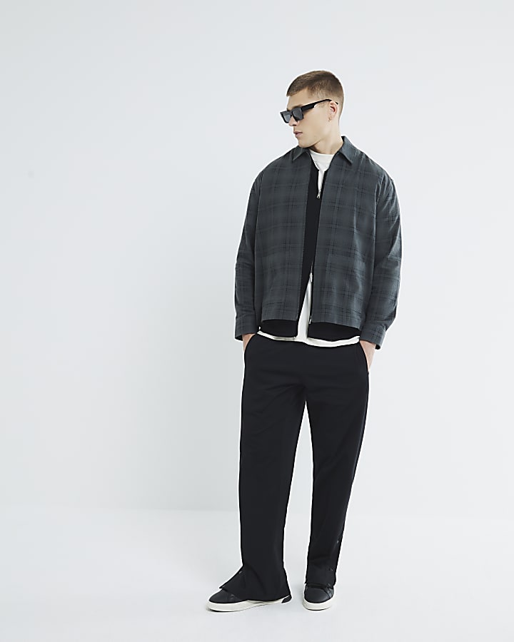 Grey Long Sleeve Zipped Check Shirt