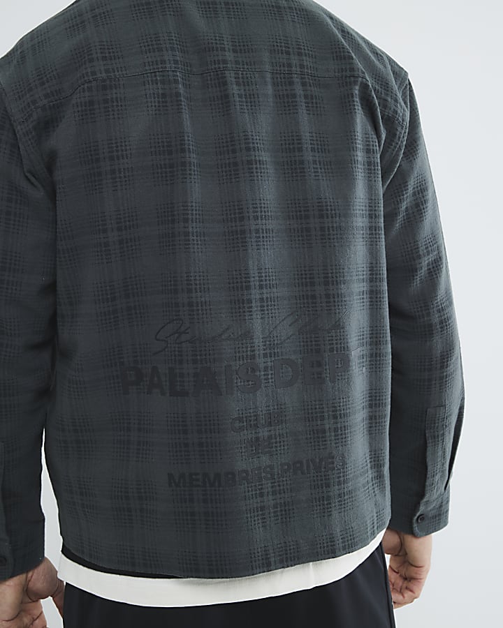 Grey Long Sleeve Zipped Check Shirt