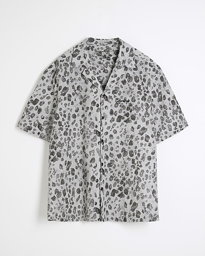 Grey Leopard Print Short Sleeve Shirt