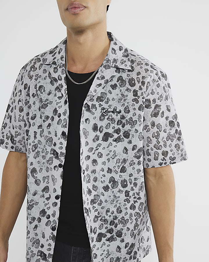 Grey Leopard Print Short Sleeve Shirt