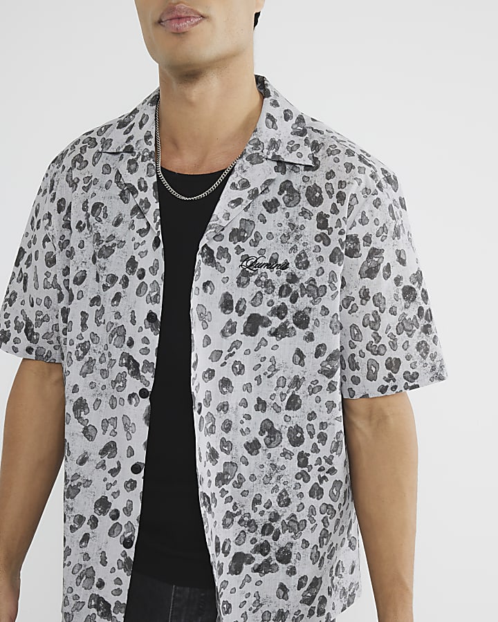 Grey Leopard Print Short Sleeve Shirt