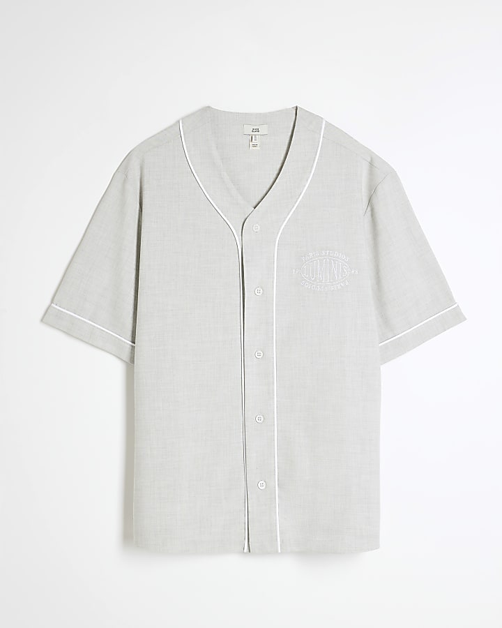 Grey Short Sleeve Piped Baseball Shirt