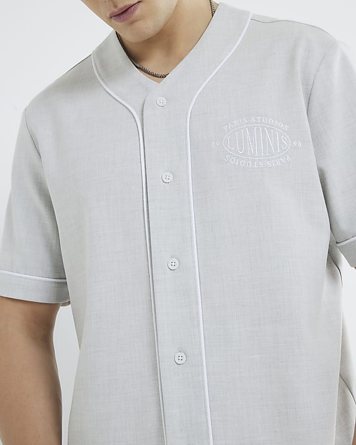 Grey Short Sleeve Piped Baseball Shirt