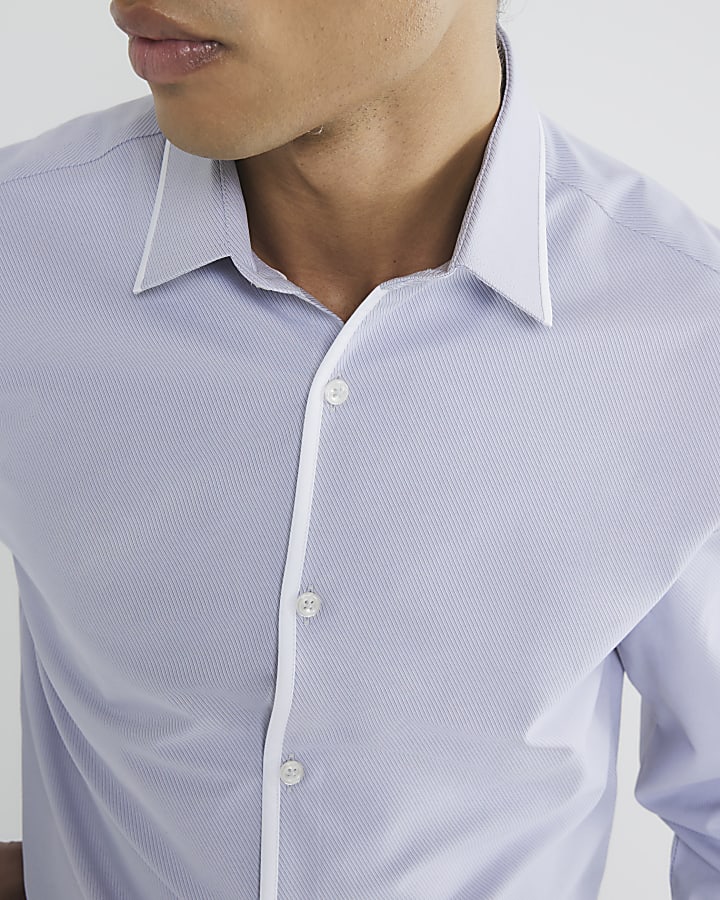 Grey Slim Fit Long Sleeved Tipped Shirt