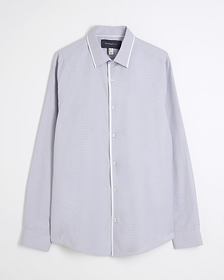 Grey Slim Fit Long Sleeved Tipped Shirt