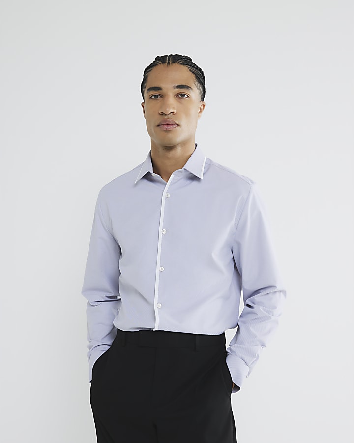 Grey Slim Fit Long Sleeved Tipped Shirt