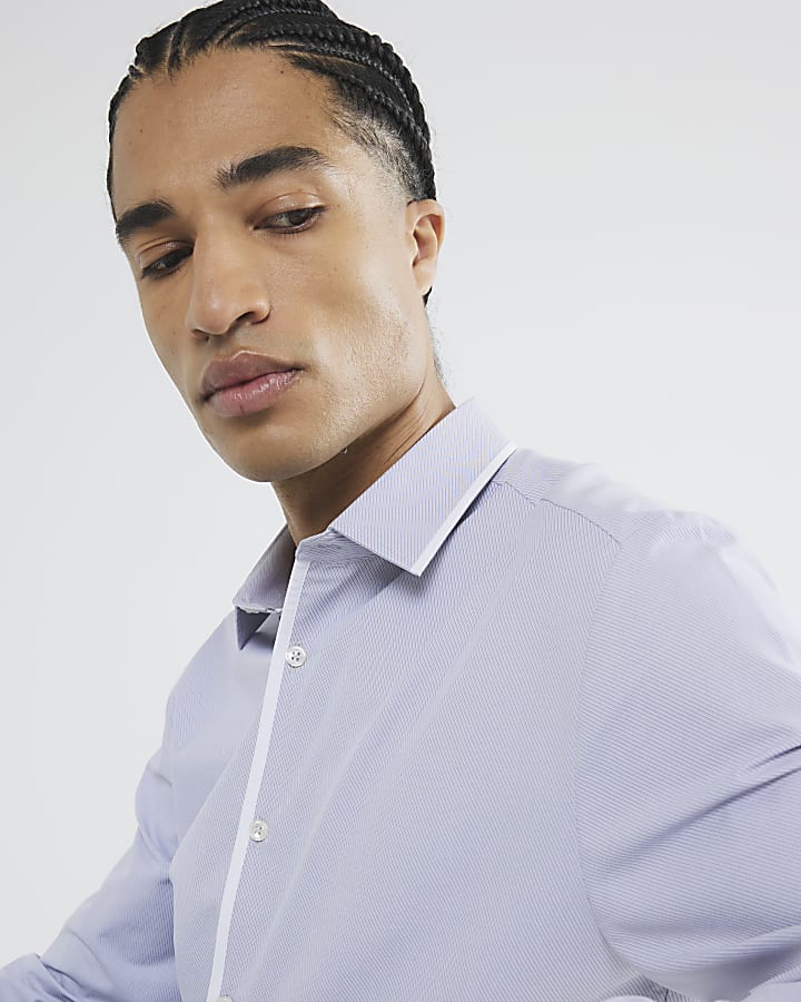 Grey Slim Fit Long Sleeved Tipped Shirt