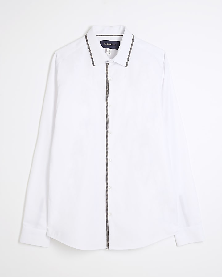 White Slim Fit Long Sleeved Tipped Shirt