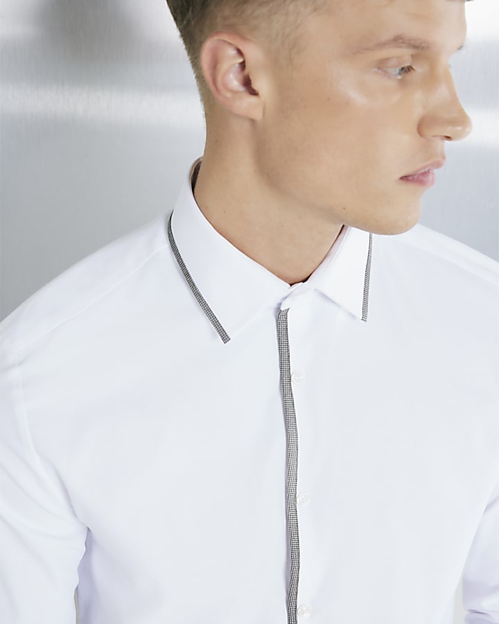 White Slim Fit Long Sleeved Tipped Shirt