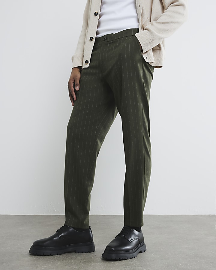 Khaki Pinstripe Slim Trousers