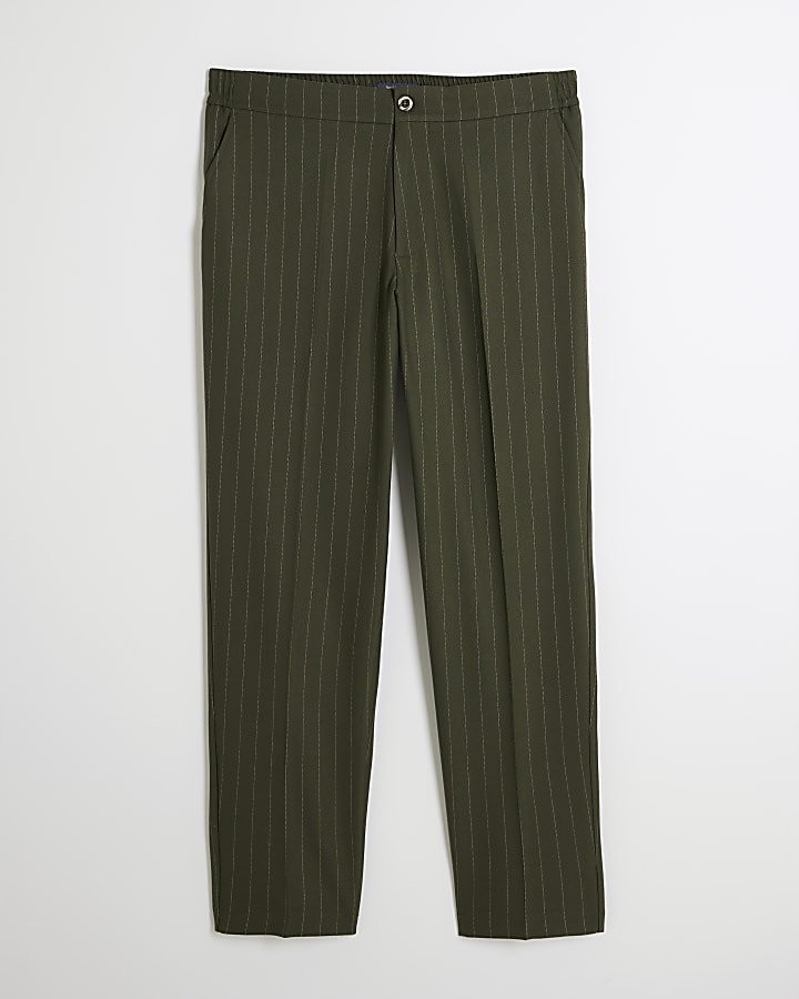 Khaki Pinstripe Slim Trousers