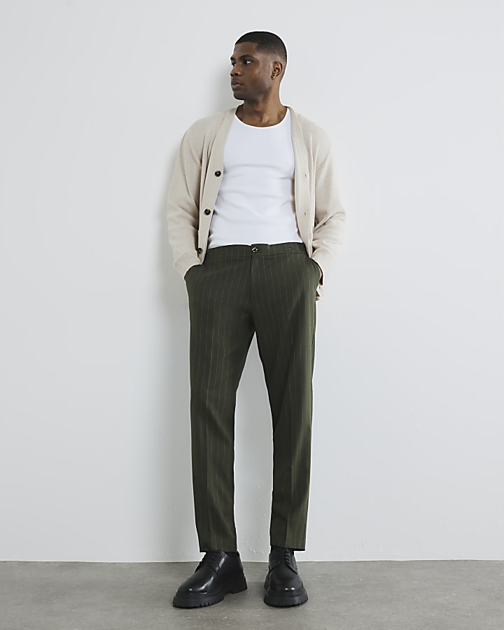 Khaki Pinstripe Slim Trousers