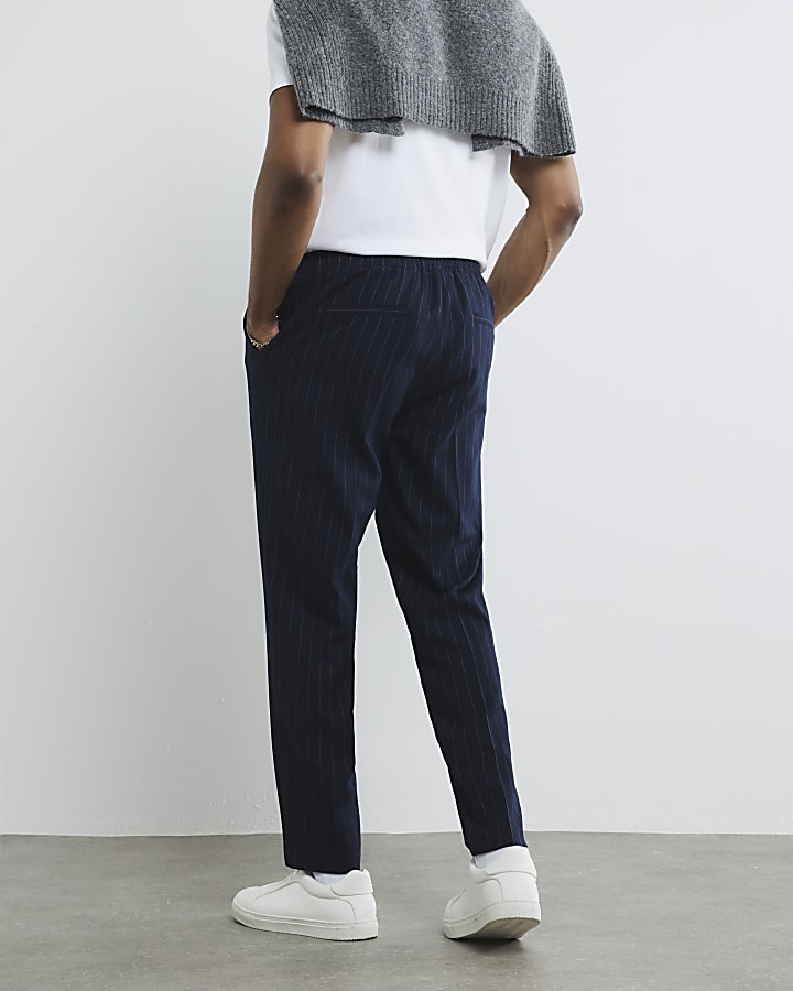 Navy Pinstripe Slim Trousers