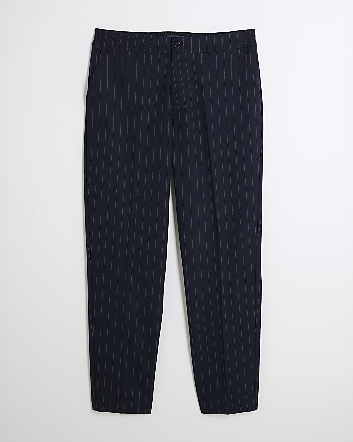 Navy Pinstripe Slim Trousers