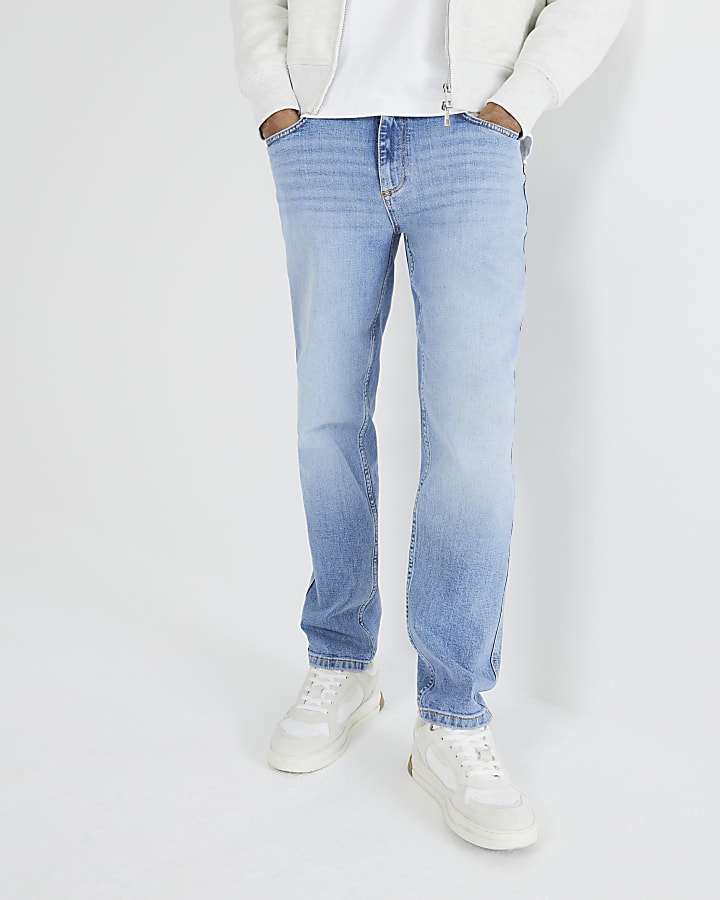 Blue Denim Tapered Fit Jeans