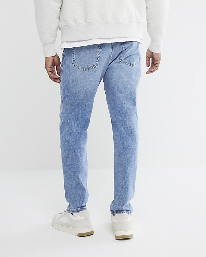 Blue Denim Tapered Fit Jeans