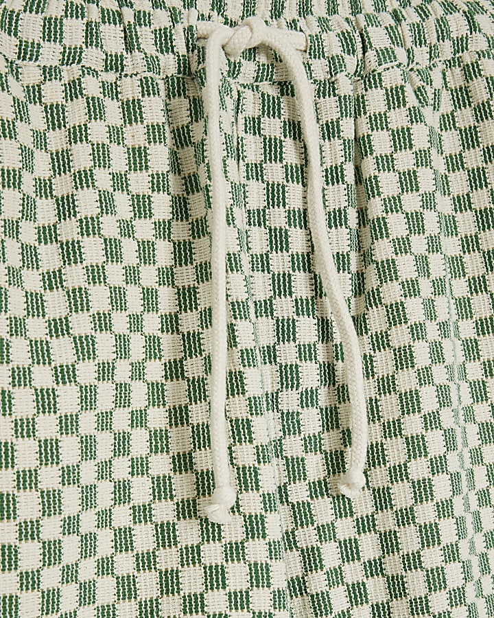 Green Boxy Fit Checkerboard Crochet Shorts