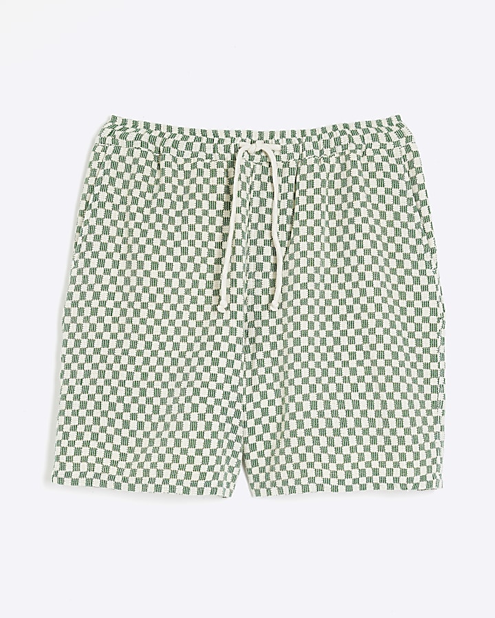 Green Boxy Fit Checkerboard Crochet Shorts