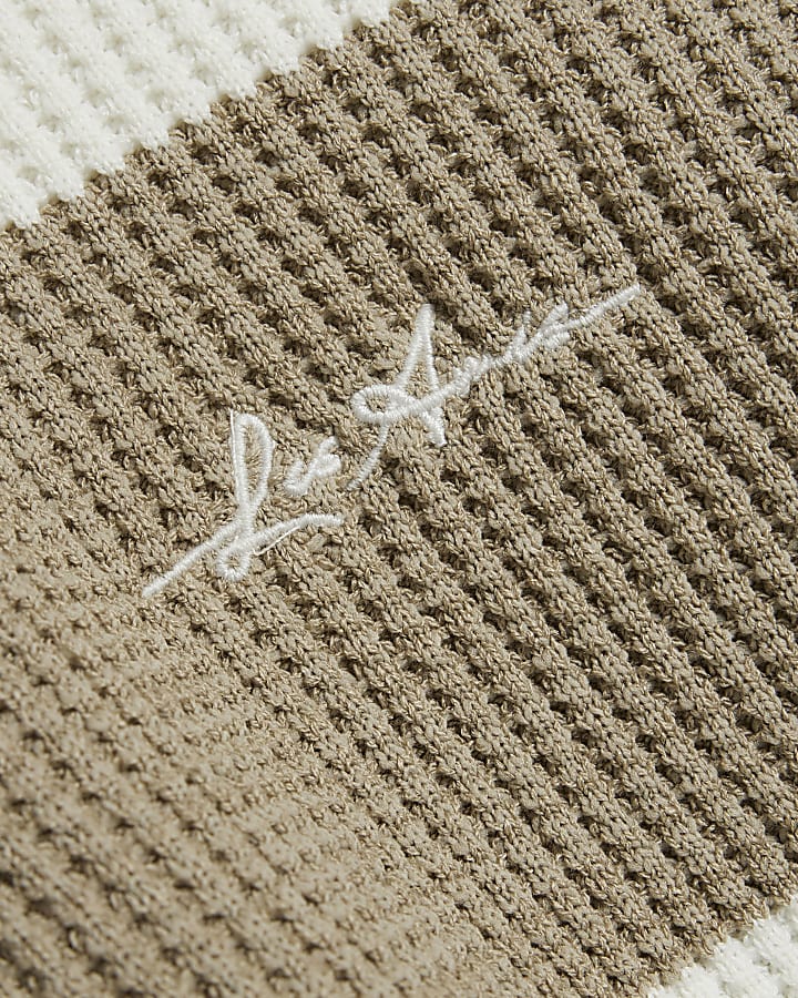 Beige Long Sleeve Waffle Knit Stripe Jumper