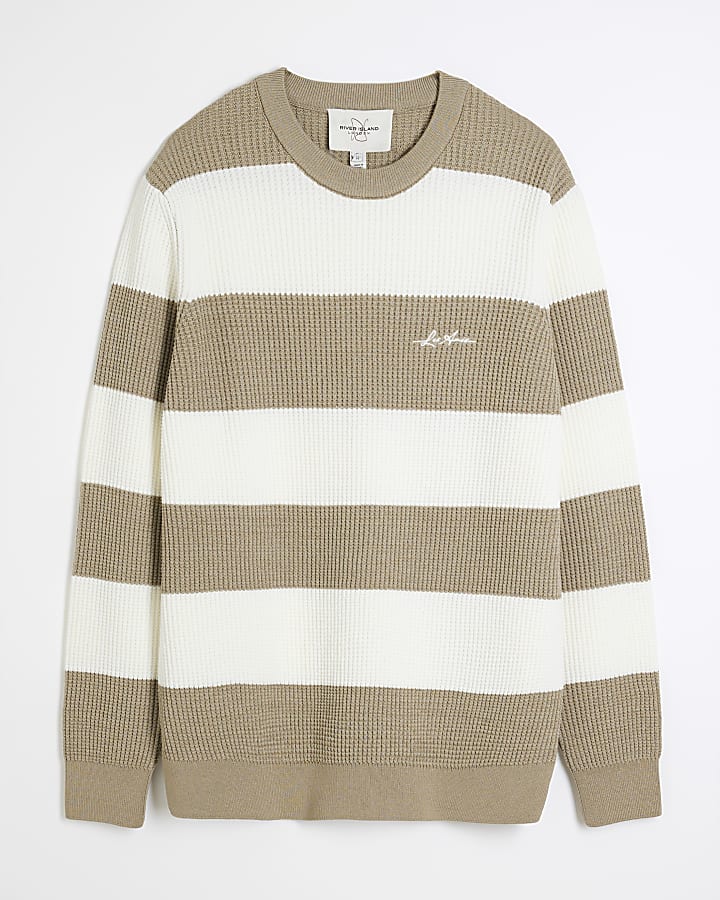 Stone Long Sleeve Waffle Knit Stripe Jumper