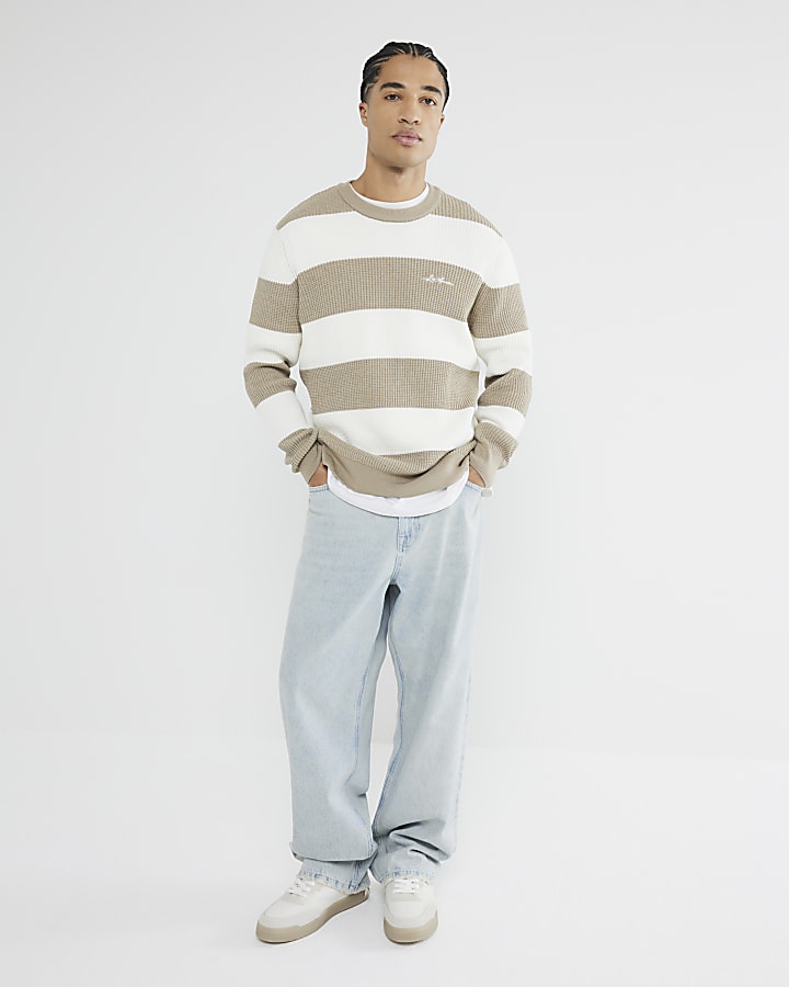 Stone Long Sleeve Waffle Knit Stripe Jumper