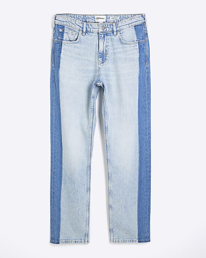 Blue Denim Straight Colour Block Jeans