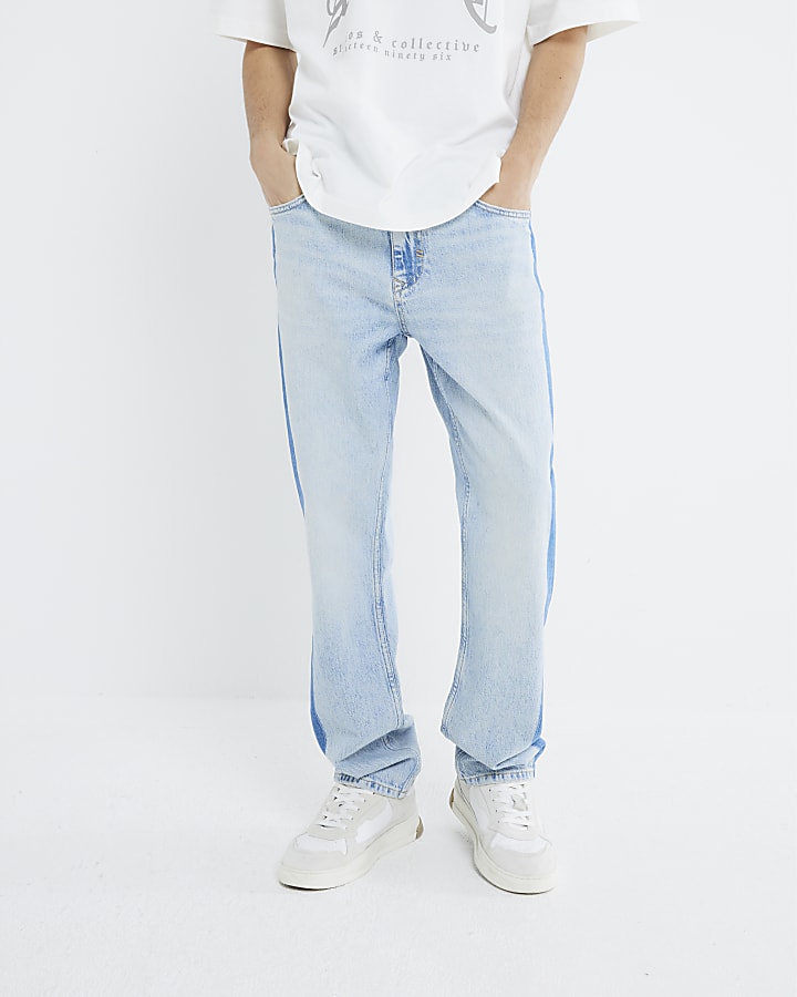 Blue Denim Straight Colour Block Jeans