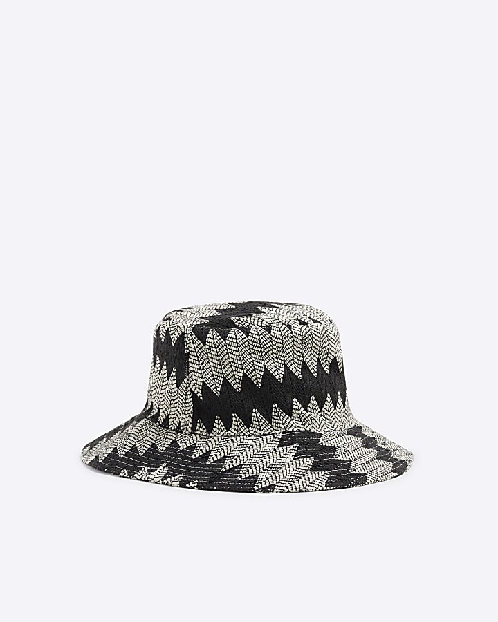 Black Crochet Stripe Bucket Hat