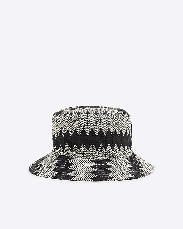 Black Crochet Stripe Bucket Hat