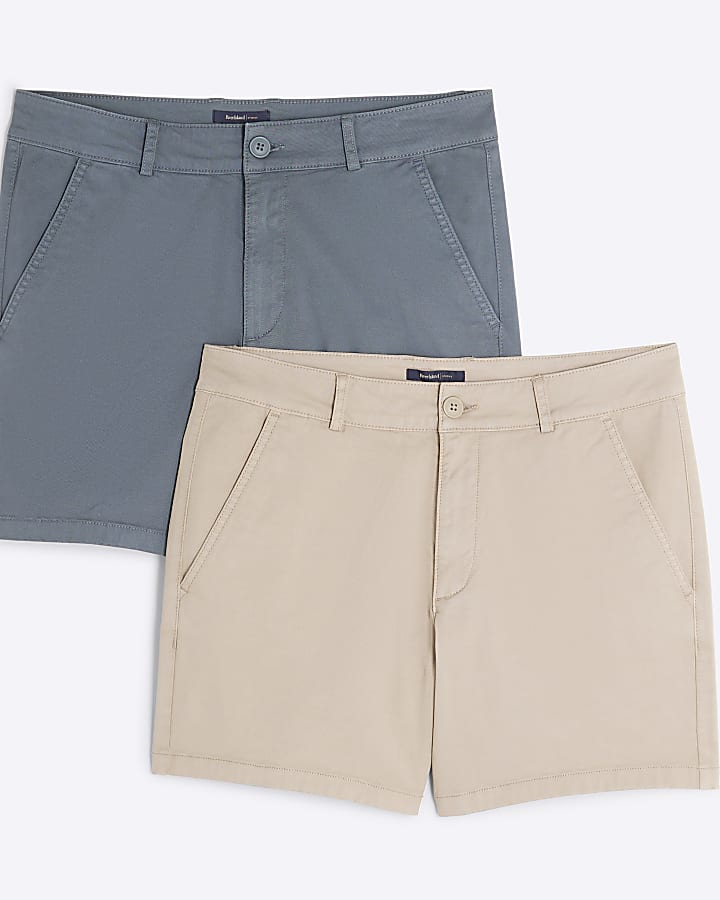 Beige Pack Of 2 Skinny Fit Chino Shorts