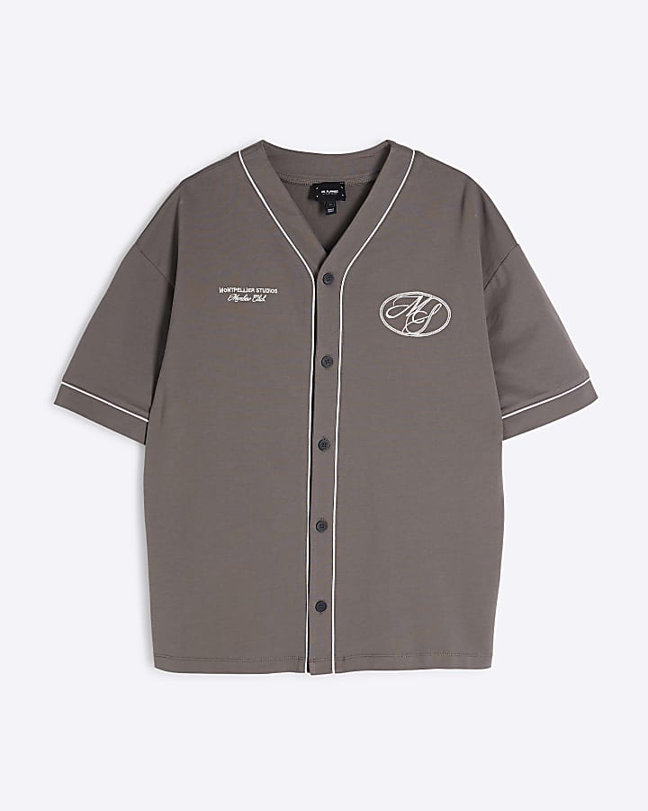 Brown Regular Fit Print Baseball Shirt