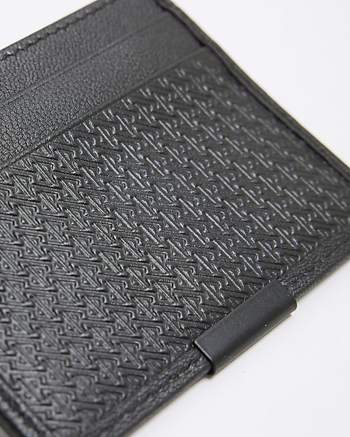 Black Leather RI Monogram Cardholder