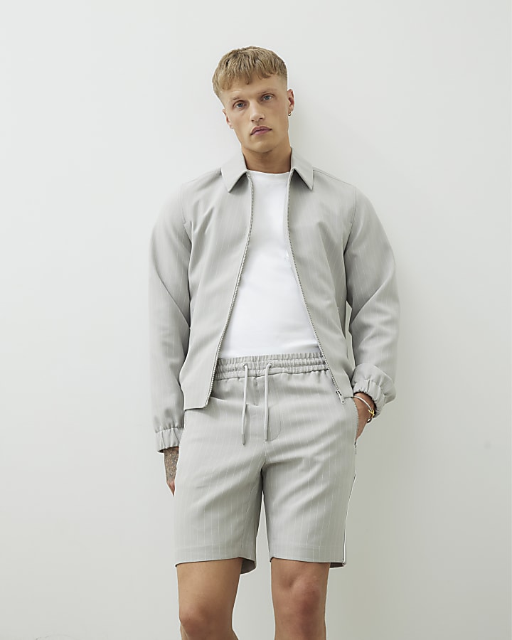 Slim Fit Grey Pinstripe Shorts